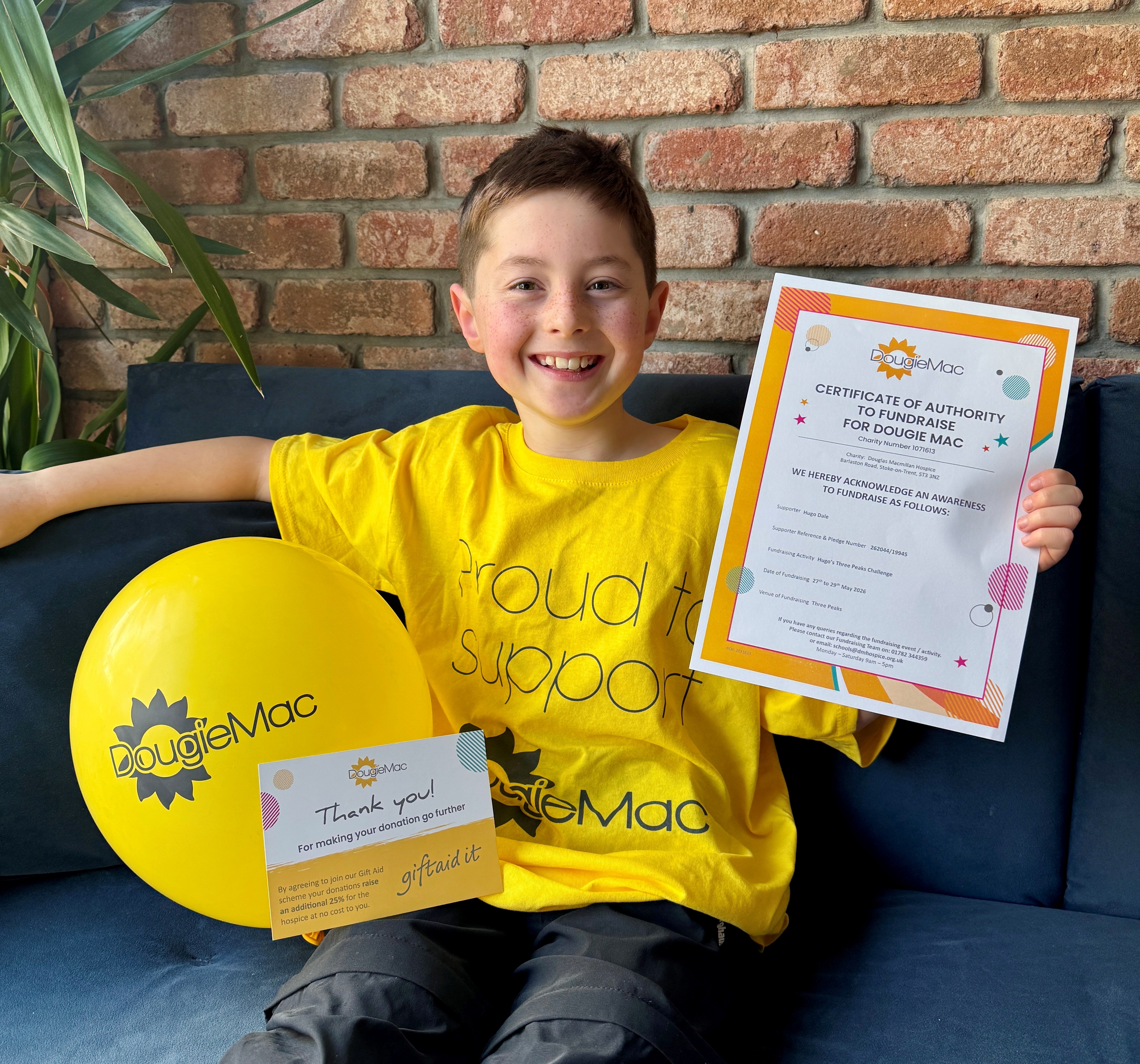Hugo, 8, preparing to take on Three Peaks Challenge for Dougie Mac